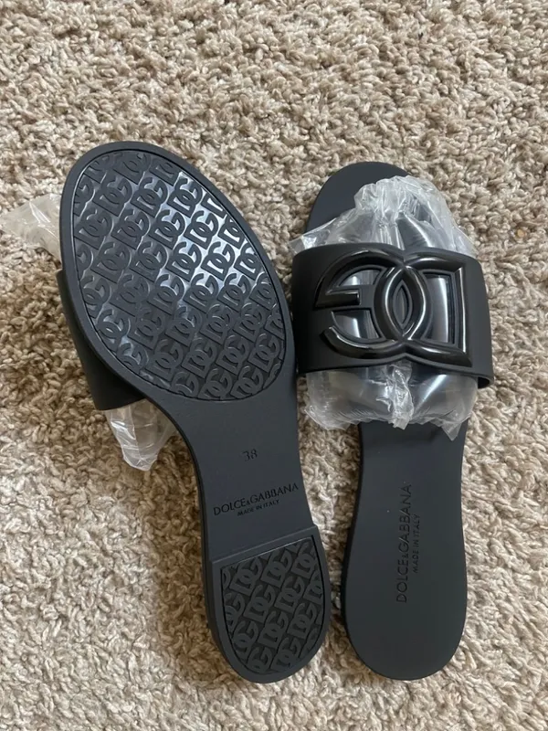 Dolce & Gabbana Black Rubber D&G Logo Slide Sandals - Image 2