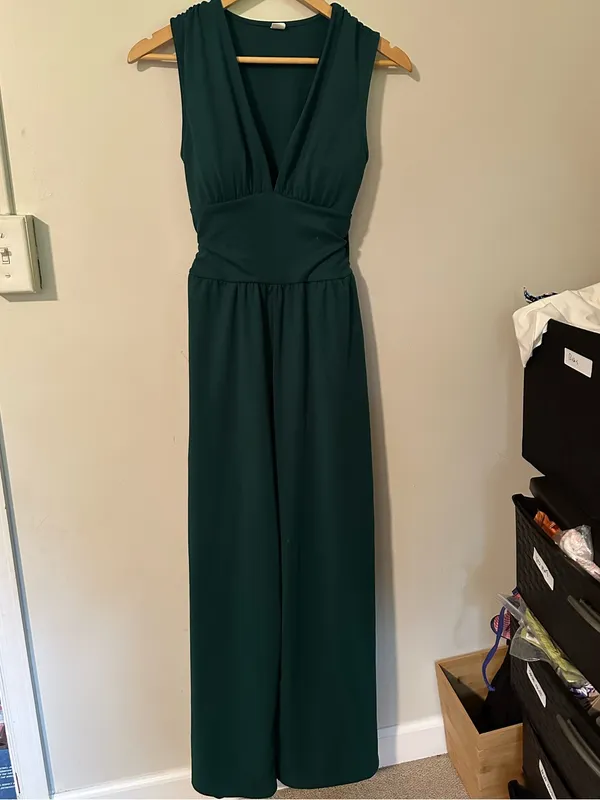 NWOT Halara V Neck Sleeveless Ruched Pocket Jumpsuit-Easy Peezy Bayberry - Image 4