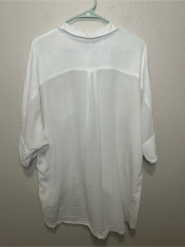 Free People Sheer Oversized Button Down Blouse Top Size Small White - Image 2