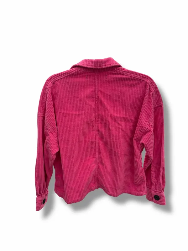 ZARA Hot Pink Cropped Corduroy Oversized Button‎ Down Shacket - Image 2