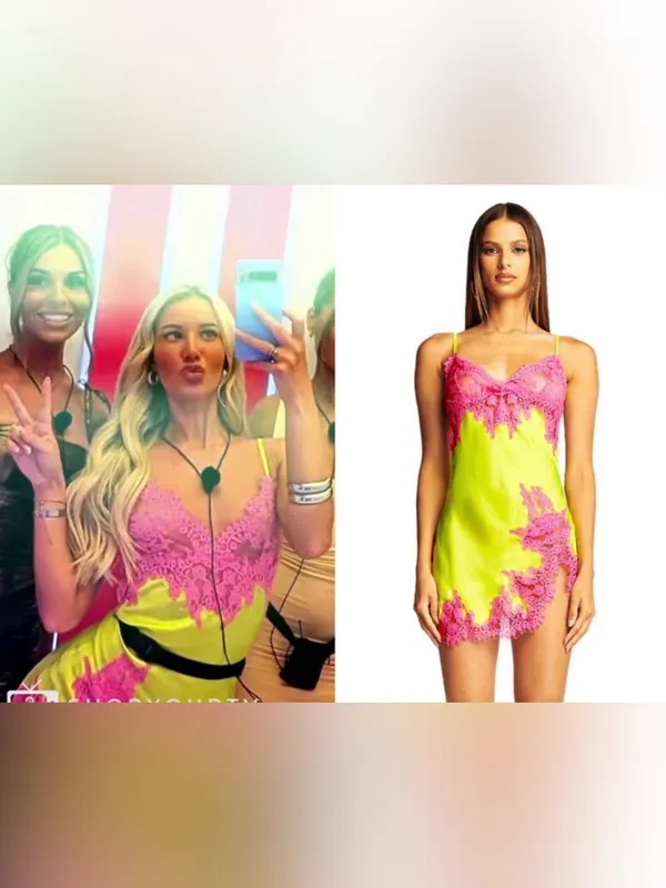 I.AM.GIA Neon Yellow & Hot Pink Lace Satin Chemise Slip dress - Image 2