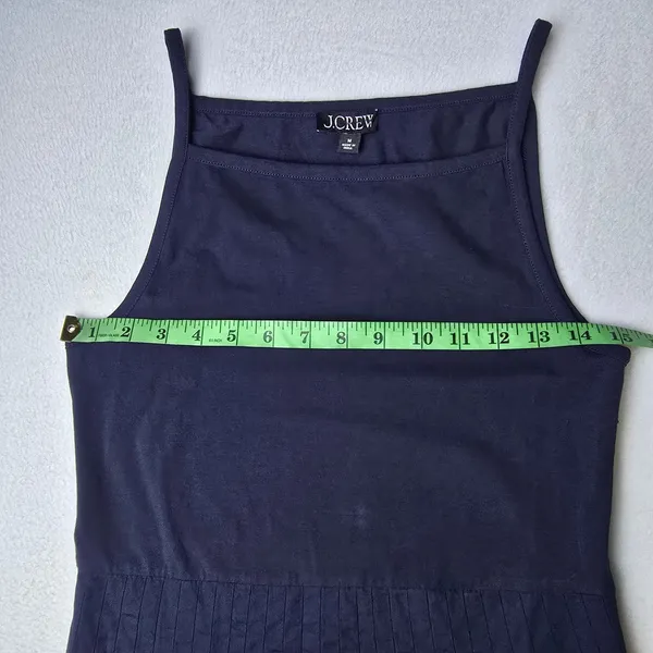 J. Crew NWT Pintuck Mixy Dress Navy Blue Square Neck Midi Pleated Waist Size M - Image 8