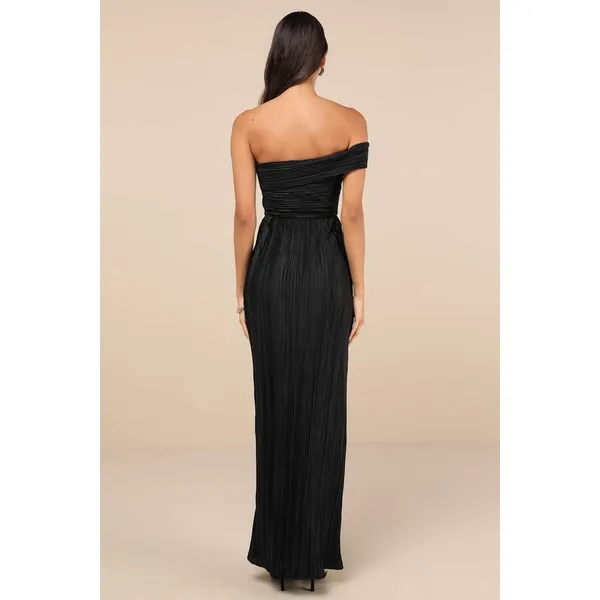 NWT Lulus Poised Performance Black Plisse One-Shoulder Maxi Dress Banquet Size S - Image 3
