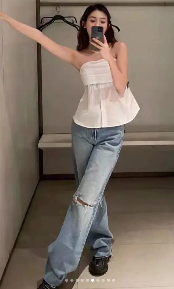 ZARA NWT  STRETCH POPLIN TOP WHITE. SIZE Medium - Image 3