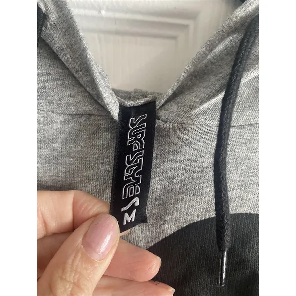 Surf Style Graphic Crop Hoodie Womens Size M Gray Y2K Sporty Short Sleeve Cotton - Image 4