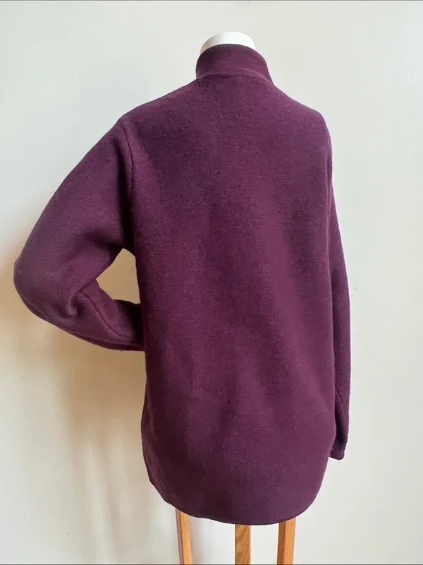 L.L. Bean Plum Button-Front Wool pea coat thick sweater jacket decorative button - Image 5