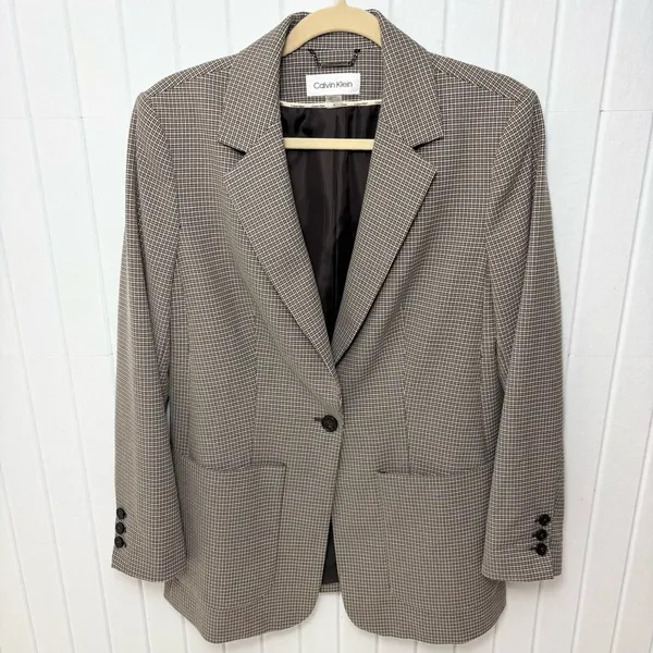 Calvin Klein Notch collar Women's‎ Checkered Blazer Size 6 - Image 4