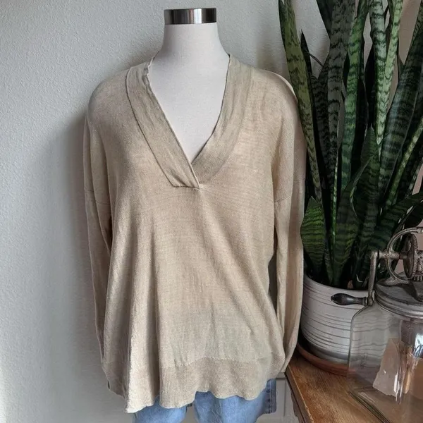 Polo‎ Ralph Lauren knit linen Sweater V-Neck Classic Preppy Pullover oversized - Image 7