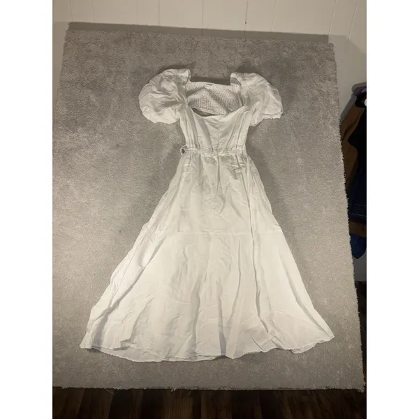 astr the label dress white linen blend‎ L square neck - Image 5
