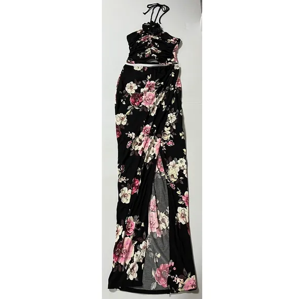 Black Pink ‘Fame Time’ Floral Maxi Skirt and Crop Top Matching Set Coords Size S 🌸✨ - Image 4