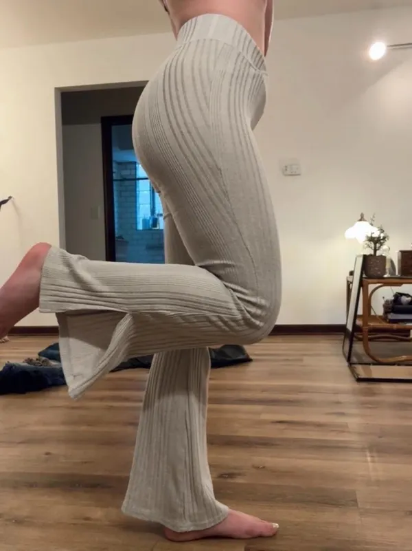 Flirtitude Beige Bootleg Yoga Pants - Image 5