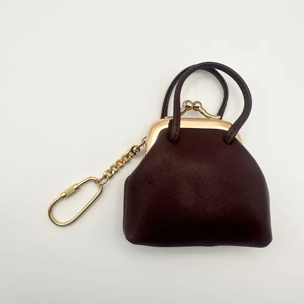 Etienne Aigner Brown Leather Kisslock Miniature Coin Top Handle Purse Keychain - Image 3