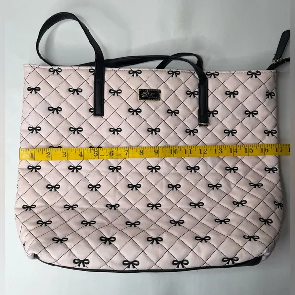 Luv Betsey By Betsey Johnson Pink Black Large Bag Bows Tote Quilted Y2K‎ Quirky - Image 3