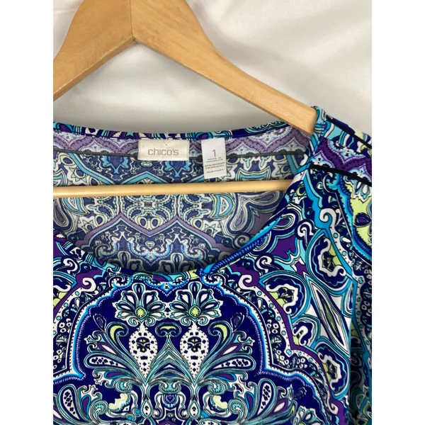 Chicos Womans Blue Paisley Pattern Blouse Size 1 / Medium - Image 2