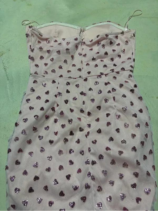 Superdown Strapless Pink Sequin Heart Ruched Mini Dress small - Image 5