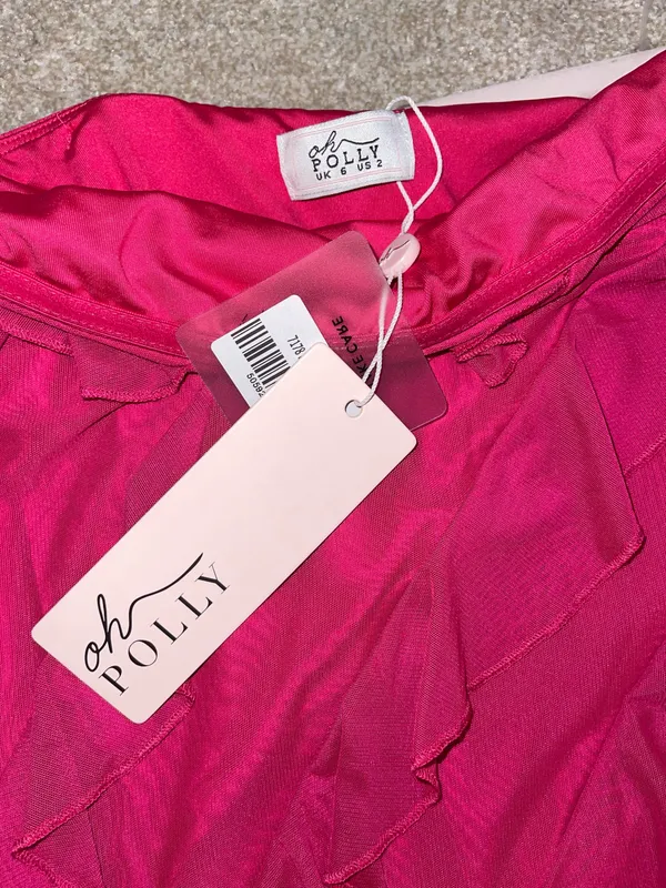 Oh Polly Bandeau Ruffle Detail Mini Dress Fuchsia - Image 4