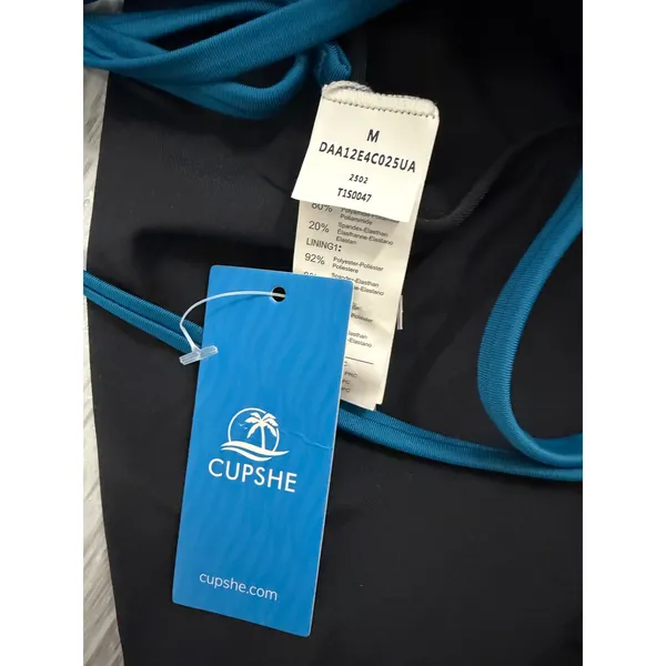 Cupshe Teal Black Colorblock Halter‎ Keyhole One Piece Swimsuit NWT Size M - Image 4