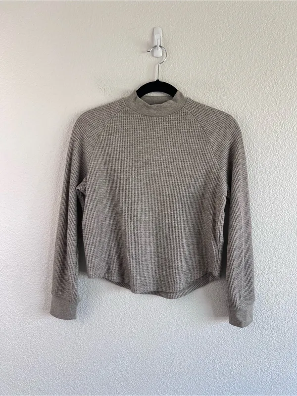 Madewell Women's Raglan Waffle‎ Knit Tee Mock Neck Long Sleeve - Image 2