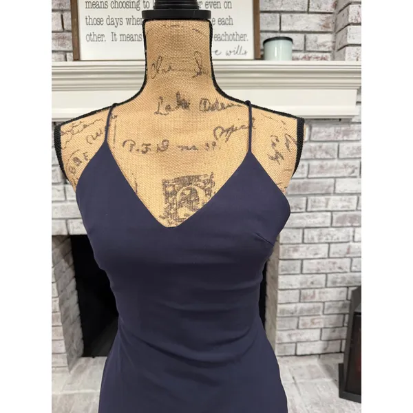 Alice &‎ Olivia Mini Slip Dress Women Size 2 Navy Blue Lace Trim Cross Back - Image 4
