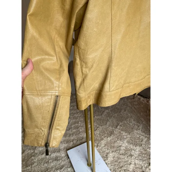 Ruff‎ Hewn Camel Leather Jacket Moto World Map-Lined Traveler Parisian Scandi - Image 10