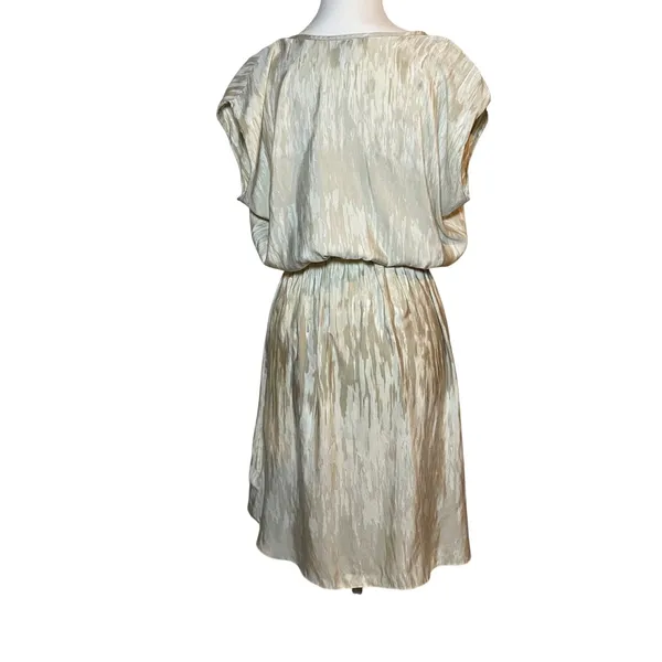 Express XS Beige Gold High Low Mini Dress Abstract‎ Print Short Sleeve Casual - Image 2