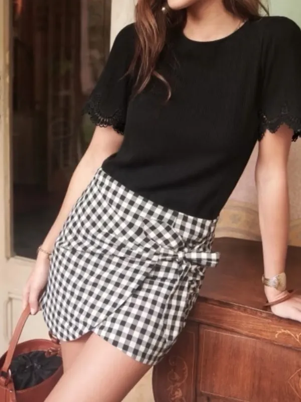 Sezane Pacome Mini Wrap Skirt Black Gingham - Image 2