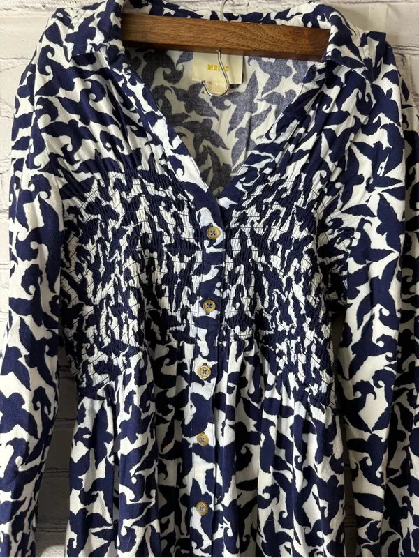 Maeve by Anthropologie Women’s Navy and White Patterned Button-Front Top - Image 3