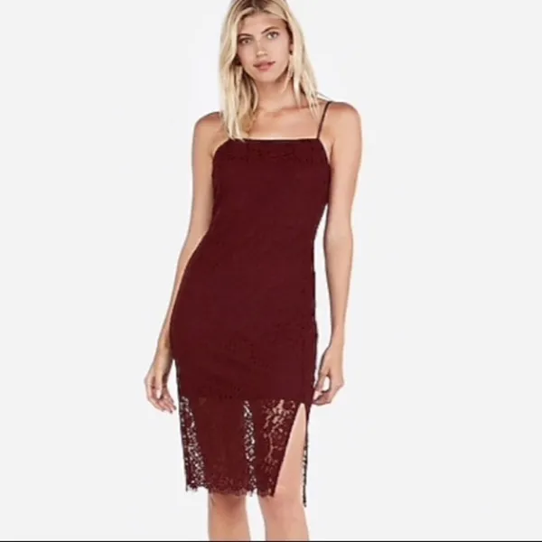 ✨ Express burgundy red Front Slit Lace Sheath Dress✨ - Image 2