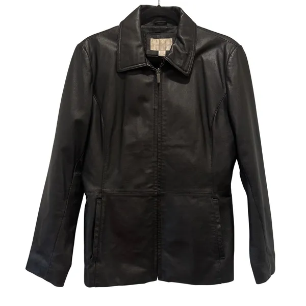 Worthington Leather Jacket Womens Medium Black Zip Up Collared Moto‎ Bikercore - Image 7