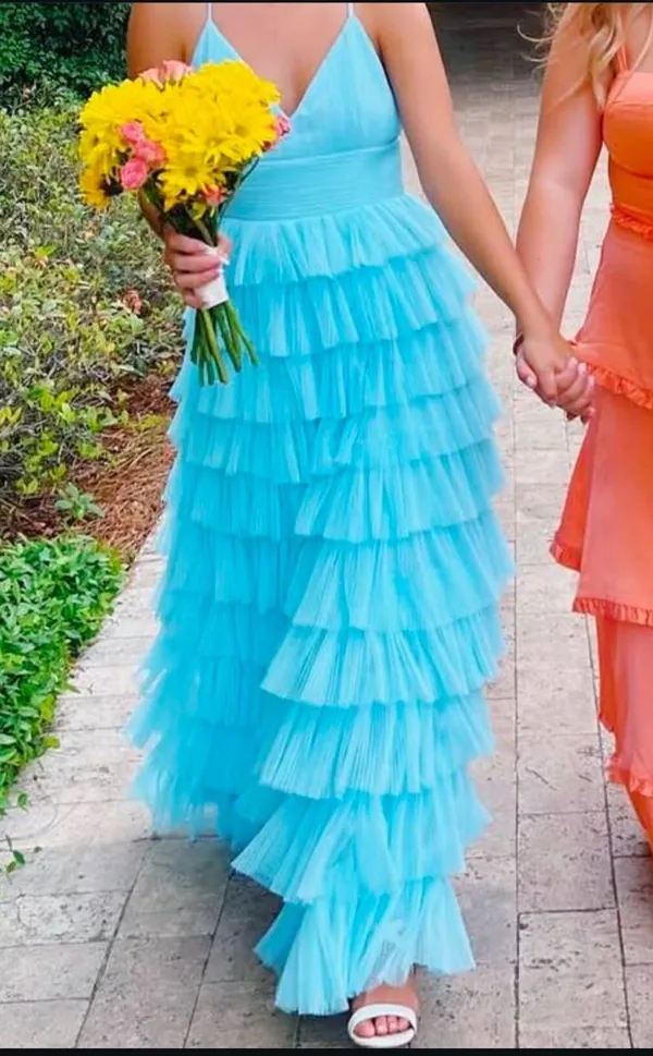 Lulus Radiant Event Light Blue Mesh Tiered Backless Maxi Dress - Image 3