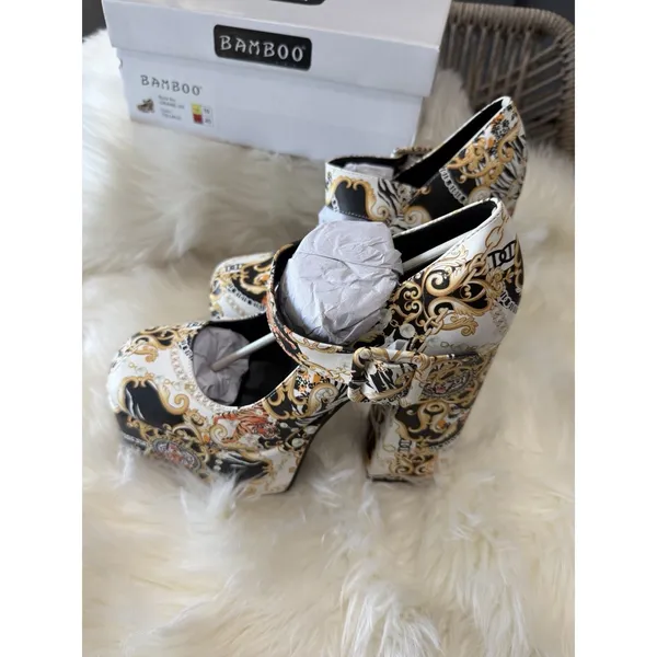 Bamboo Size 8‎ Tiger Baroque Print Platform Block Heel Mary Jane Women's Shoes - Image 6