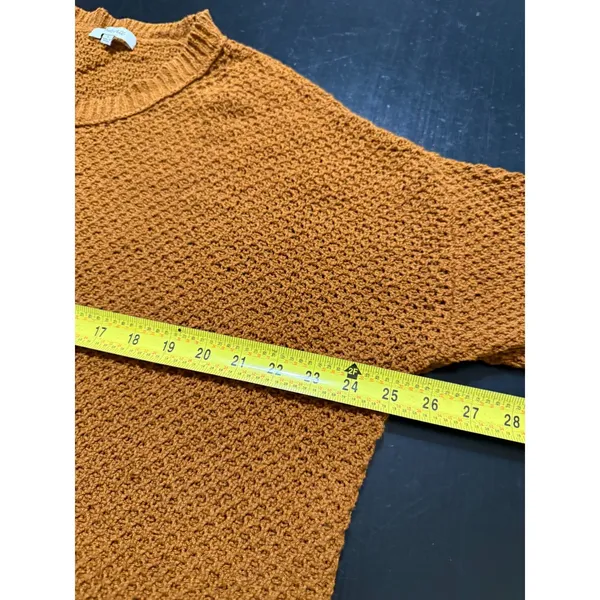 Madewell Womens Large Burnt Orange Waffle Knit Curved Hem Crewneck Sweater L - Image 3