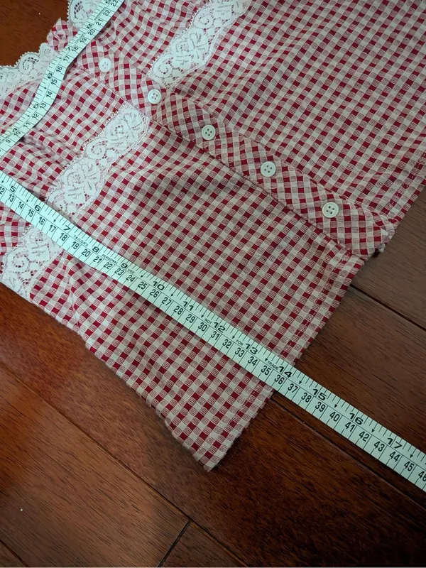 Kirious Red Gingham Lace Button Cami Top Size L Size L - Image 9