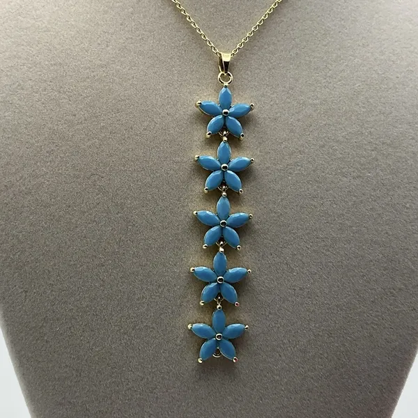Adina Eden Turquoise Blue Floral Drop Pendant Gold Tone Necklace NIB - Image 3