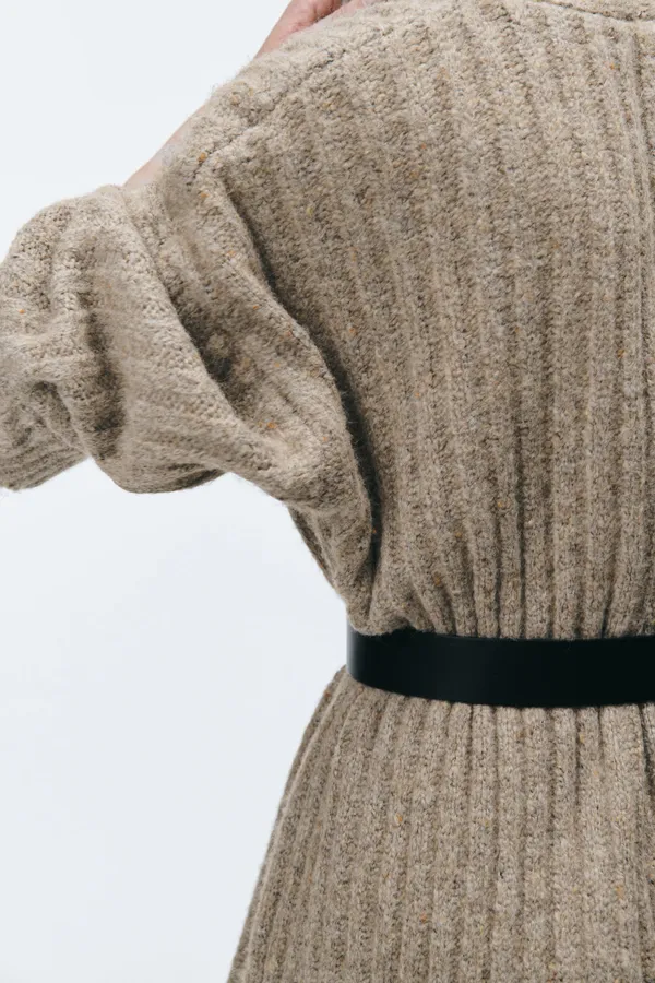 ZARA Tan Ribbed Knit Long Coat Cardigan Jacket - Image 9