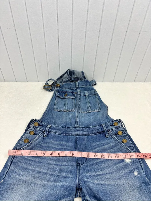 Abercrombie & Fitch Distressed Light Blue Denim Overalls Size XS - Image 6
