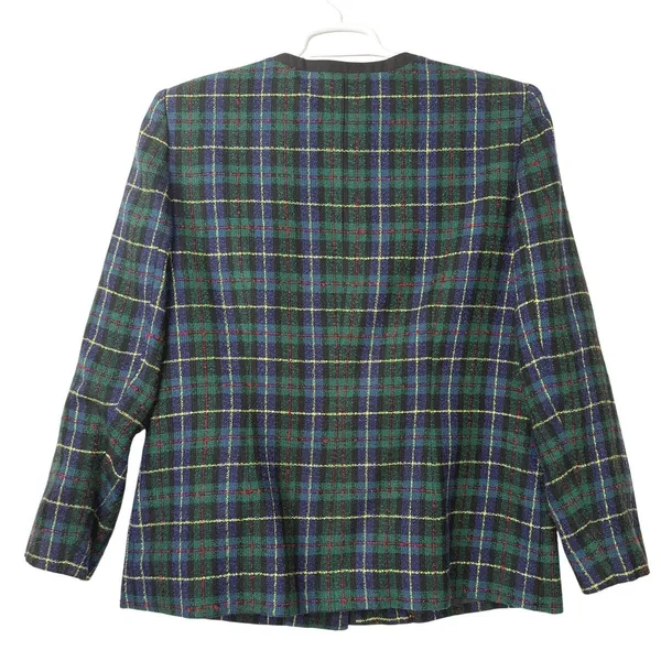 Vintage Sag Harbor Plaid Blazer Jacket Green Tartan Collarless Lined Size 14‎ - Image 4