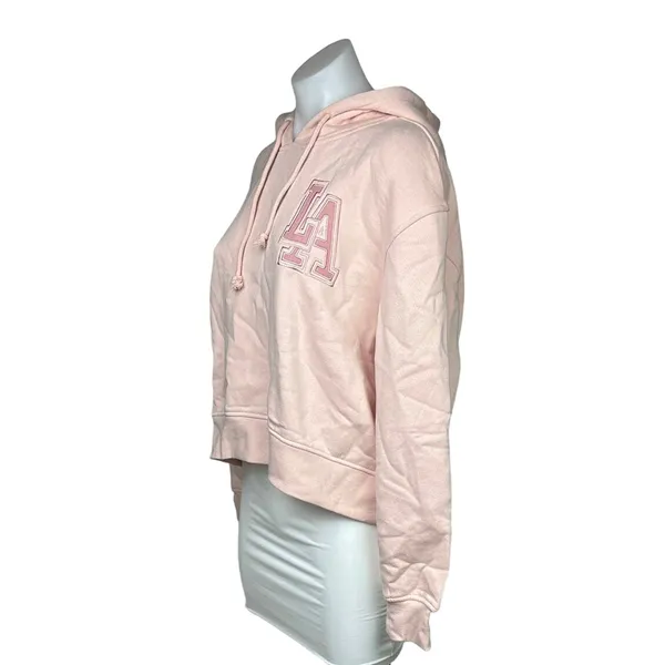 NEW Primark Light Pink Los Angeles Pullover Hoodie Crop Fleece Sweatshirt Size S - Image 2