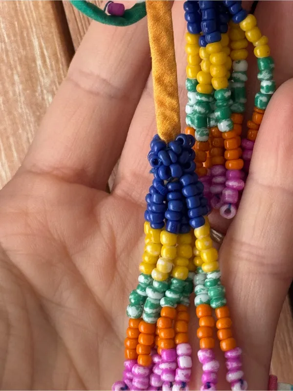 FARM RIO Maxi Dress rainbow colorful Wavy Dancing Stripes Beaded Tassel - Image 9