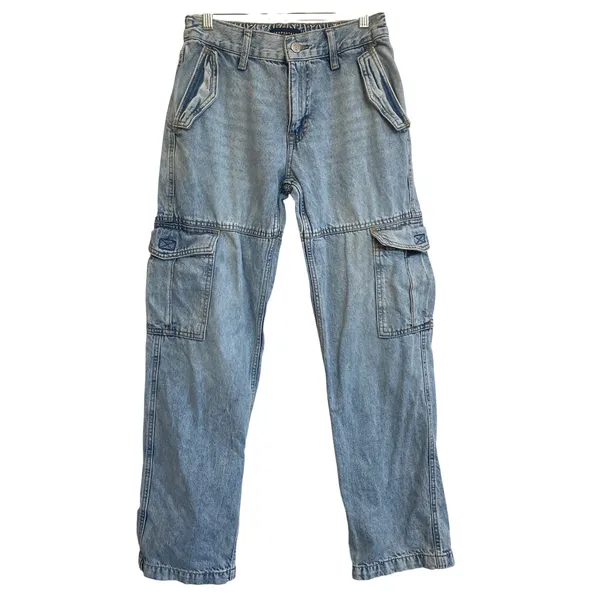 Aeropostale Womens Low Rise Cargo Jeans Light Wash Blue Straight‎ Leg Size S - Image 3