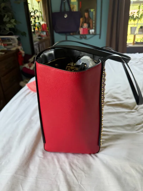 Red Black and Gold Studded Michael Kors Purse. Large. - Image 4