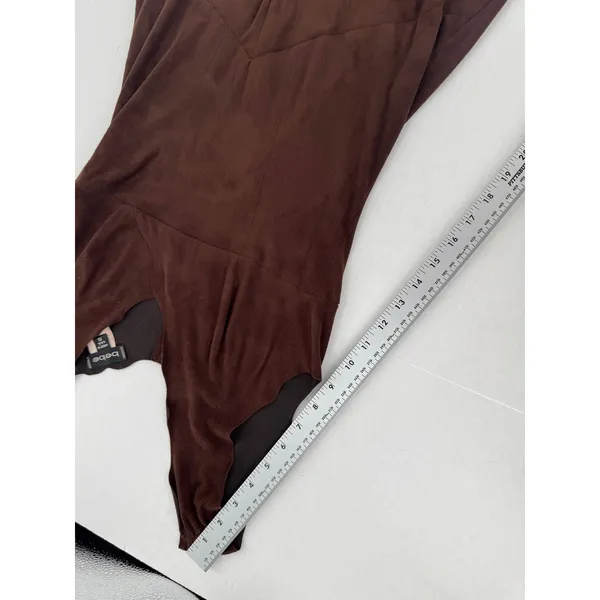 Bebe Vintage Y2K Brown Faux Suede Maxi Dress XS Tiered Ruffle Bodycon Made USA - Image 9