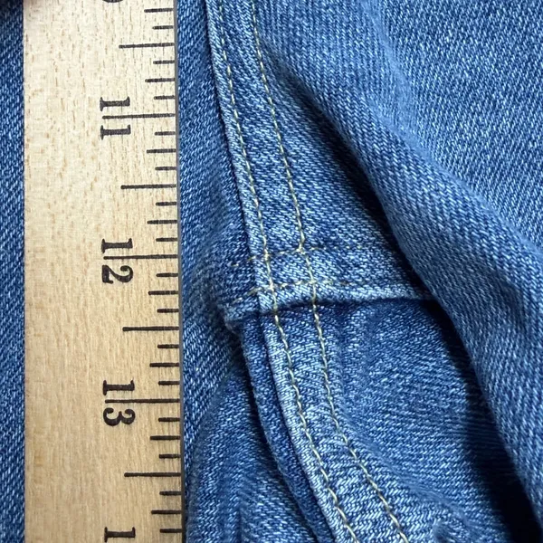 Spanx Womens Large Quiet Luxury Blue Boho Retro Wide Leg Denim Jeans Casual Chic - Image 13