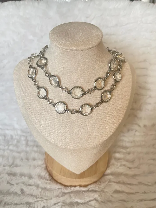 Banana Republic Silver Tone Clear Rivoli Station Necklace 28”-30” Adjustable - Image 2