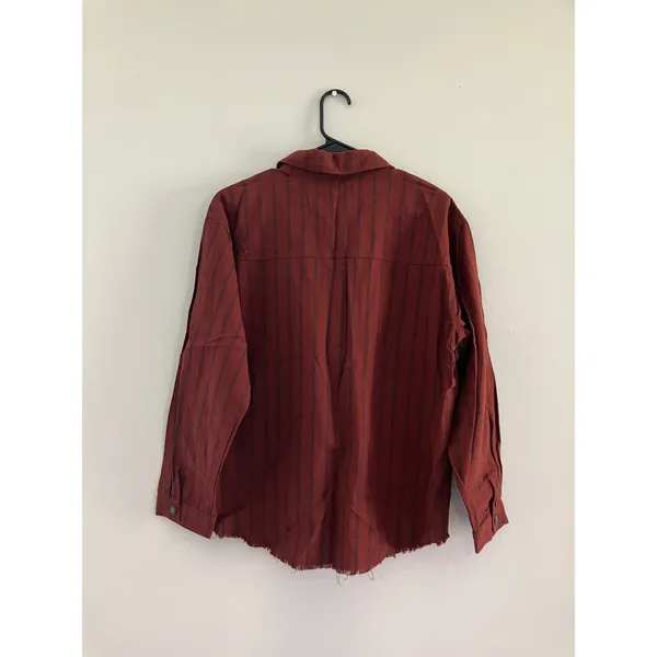 Promesa 100% cotton button down shirt Shacket rust brown‎ striped women's medium - Image 6