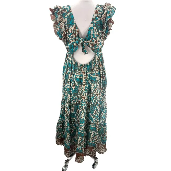 House of Harlow‎ Open Back Turquoise & Brown Batik Maxi Dress Sz S sundress - Image 8