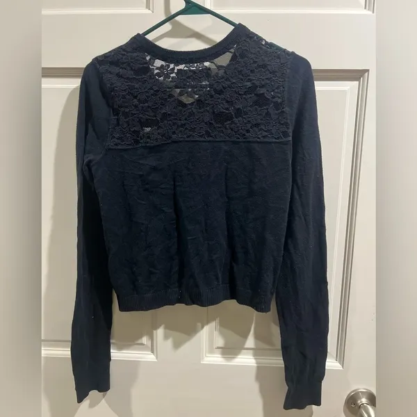 Navy y2k Abercrombie and Fitch cardigan lace back size large - Image 5