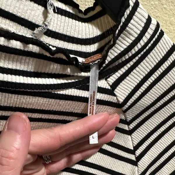 Free People Black and White Striped Long Sleeve shirt | Size Large - Image 2