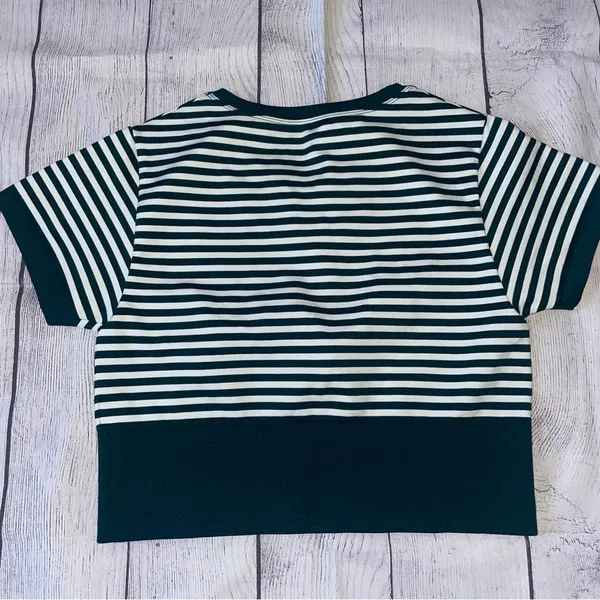 Aerie Green & White Seamless Striped Cropped Tee - Image 3