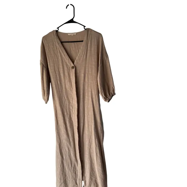 Grade & Gather Small Beige Cottage Belted Midi Dress Cotton Minimalist Prarie‎ - Image 2
